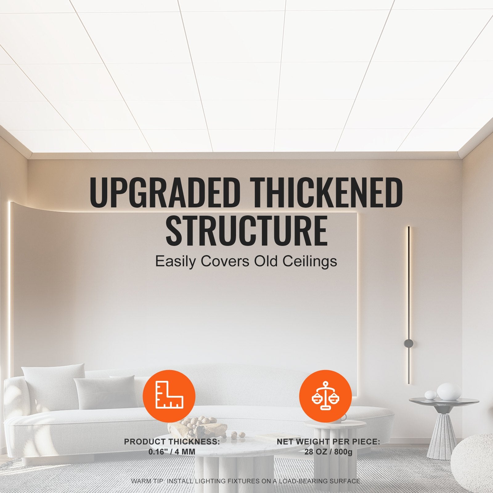 12-Pack 24x24in PVC Foam Ceiling Tiles Fire-Rated Flexible White