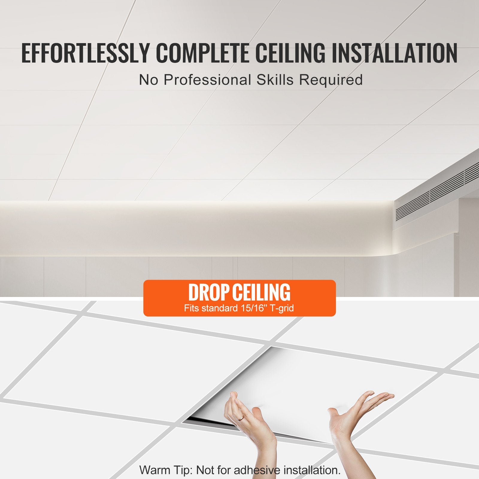 12-Pack 24x24in PVC Foam Ceiling Tiles Fire-Rated Flexible White