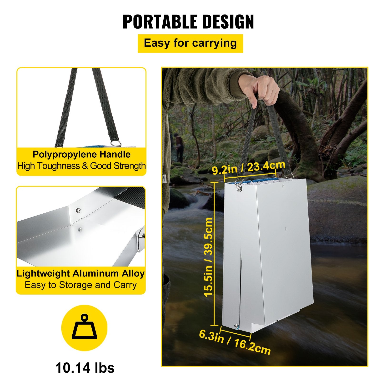 Folding Aluminum Alloy Sluice Box 50in Lightweight Portable Gold Panning