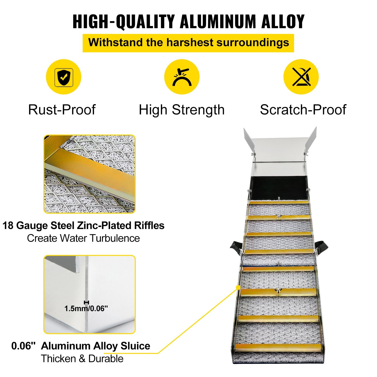 Folding Aluminum Alloy Sluice Box 50in Lightweight Portable Gold Panning