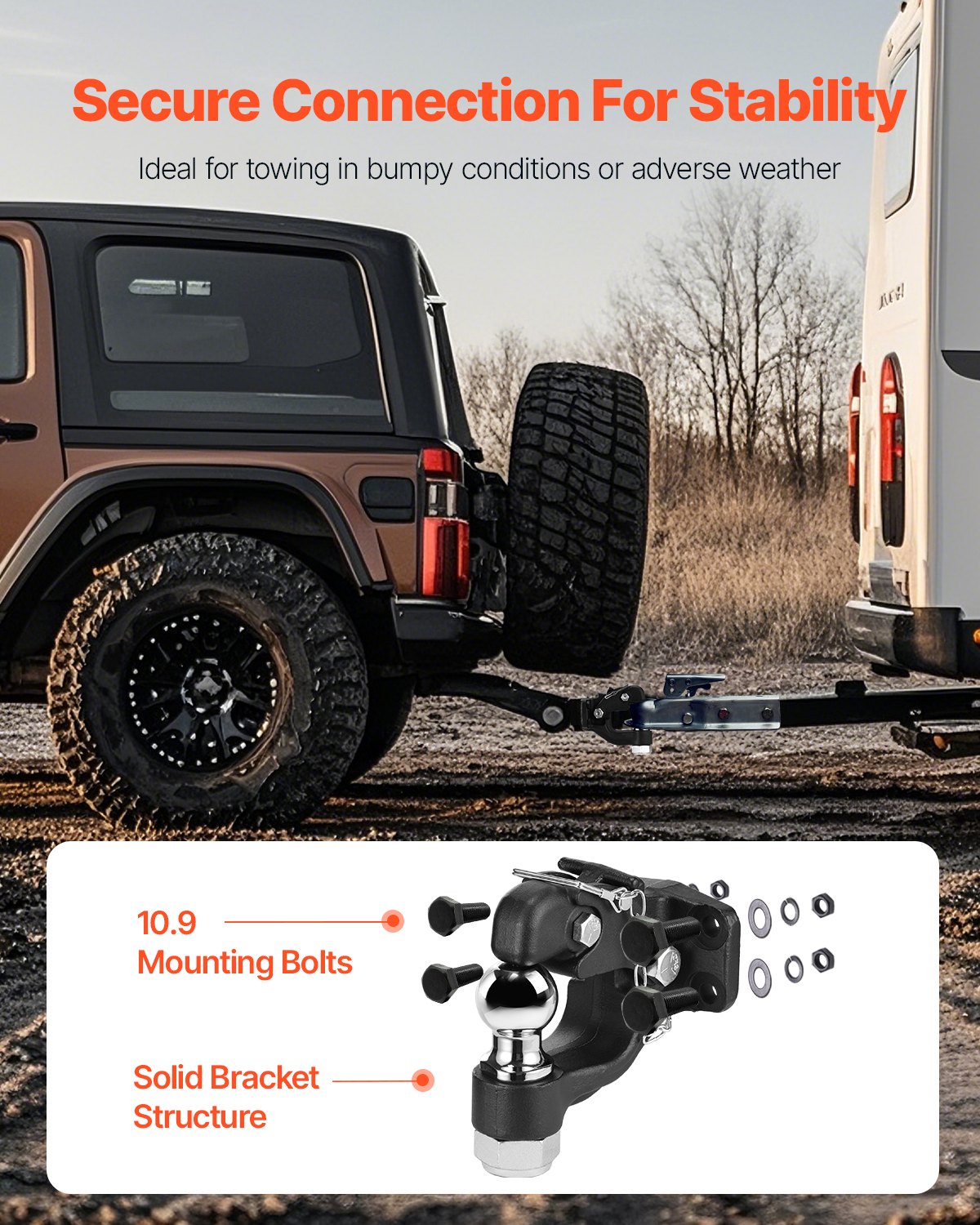9070kg Pintle Hook Trailer Hitch Receiver w/ 50.4mm Ball & Mounting Kit Black