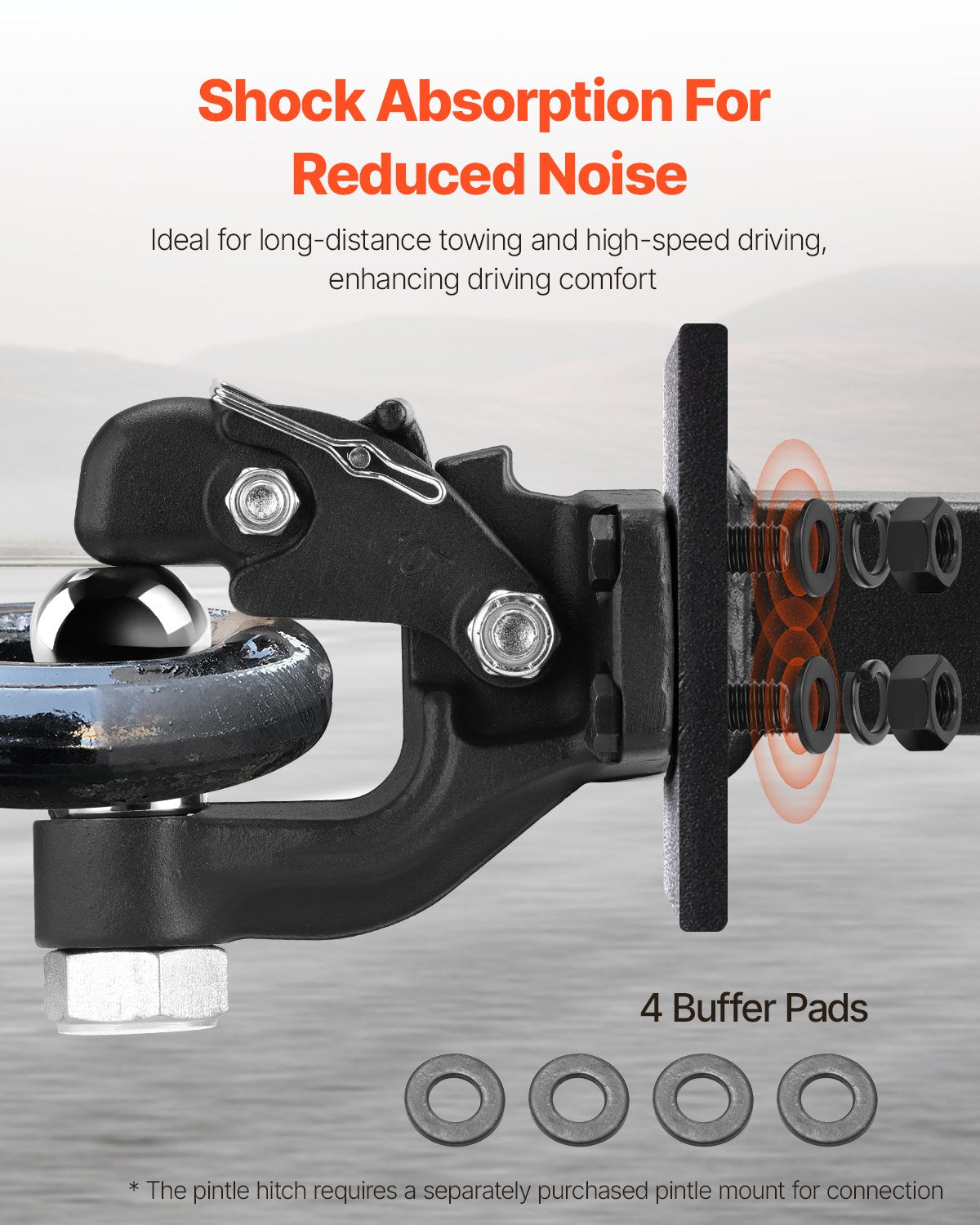 9070kg Pintle Hook Trailer Hitch Receiver w/ 50.4mm Ball & Mounting Kit Black