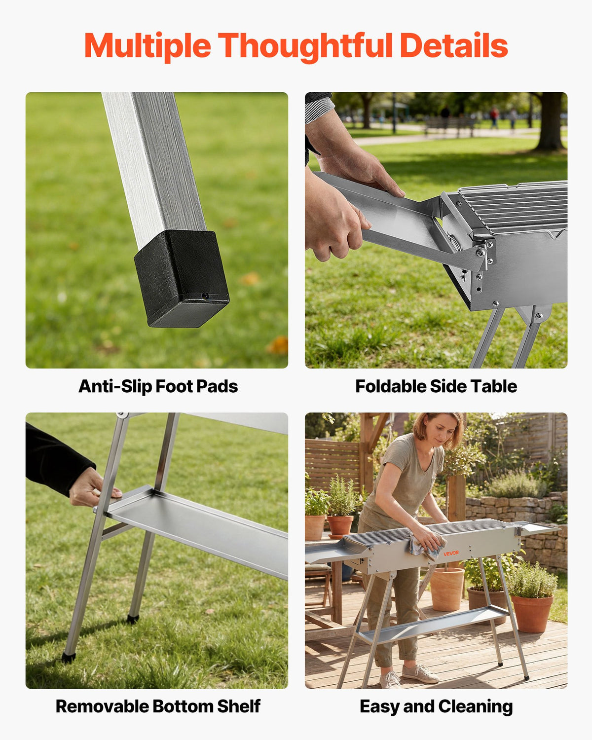 Foldable Charcoal BBQ Grill 0.16m² Portable with Liftable Tray