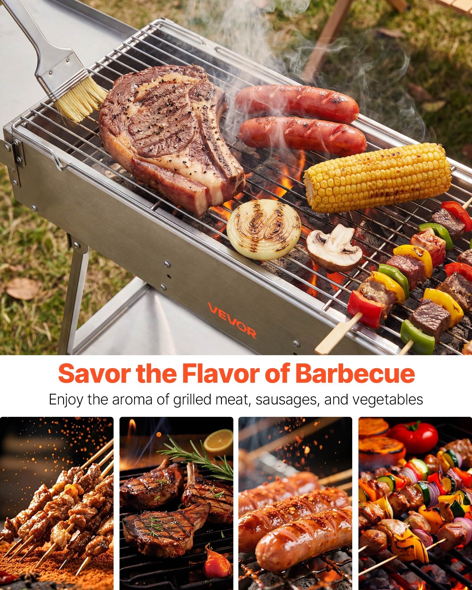Foldable Charcoal BBQ Grill 0.16m² Portable with Liftable Tray