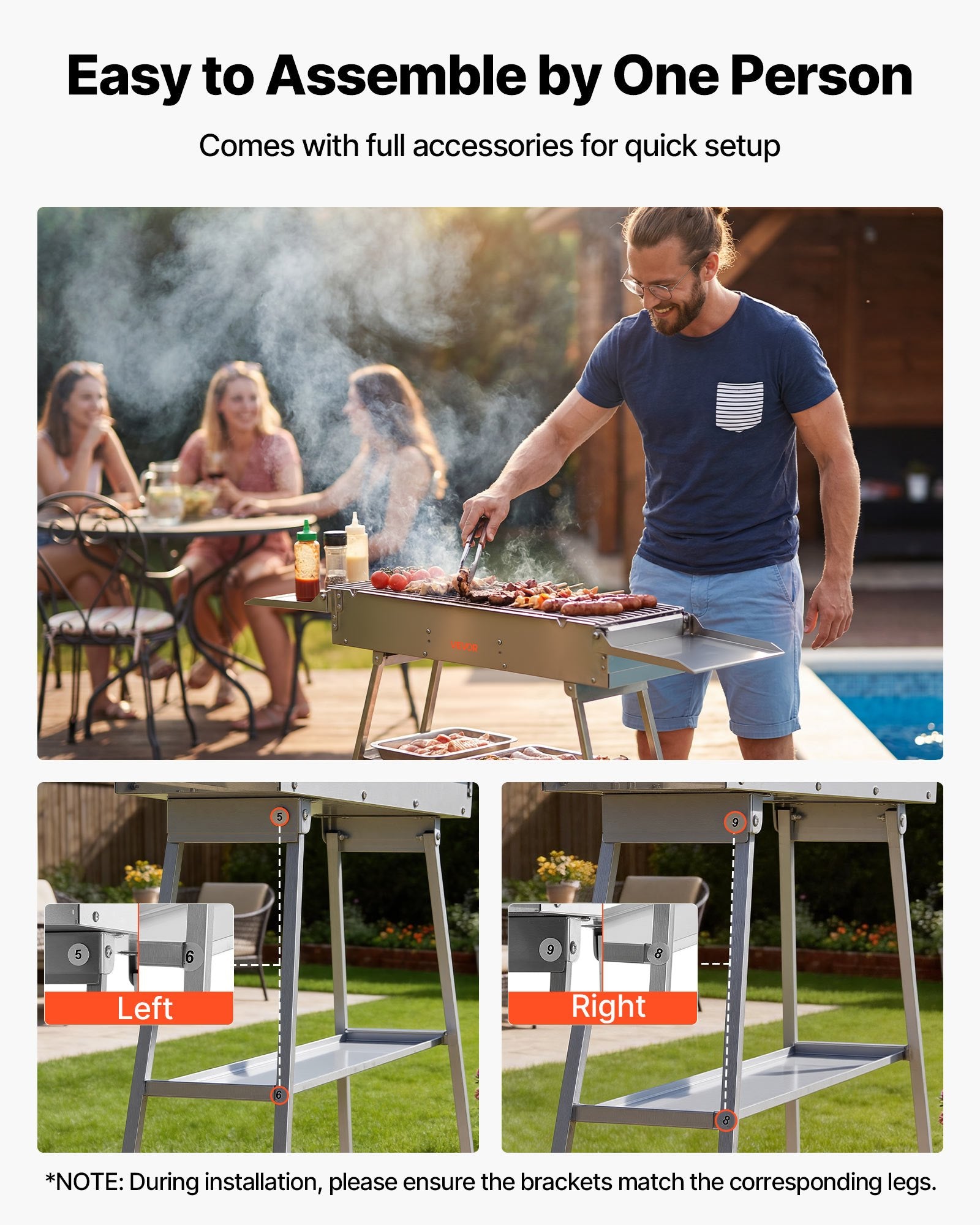 Foldable Charcoal BBQ Grill 0.16m² Portable with Liftable Tray