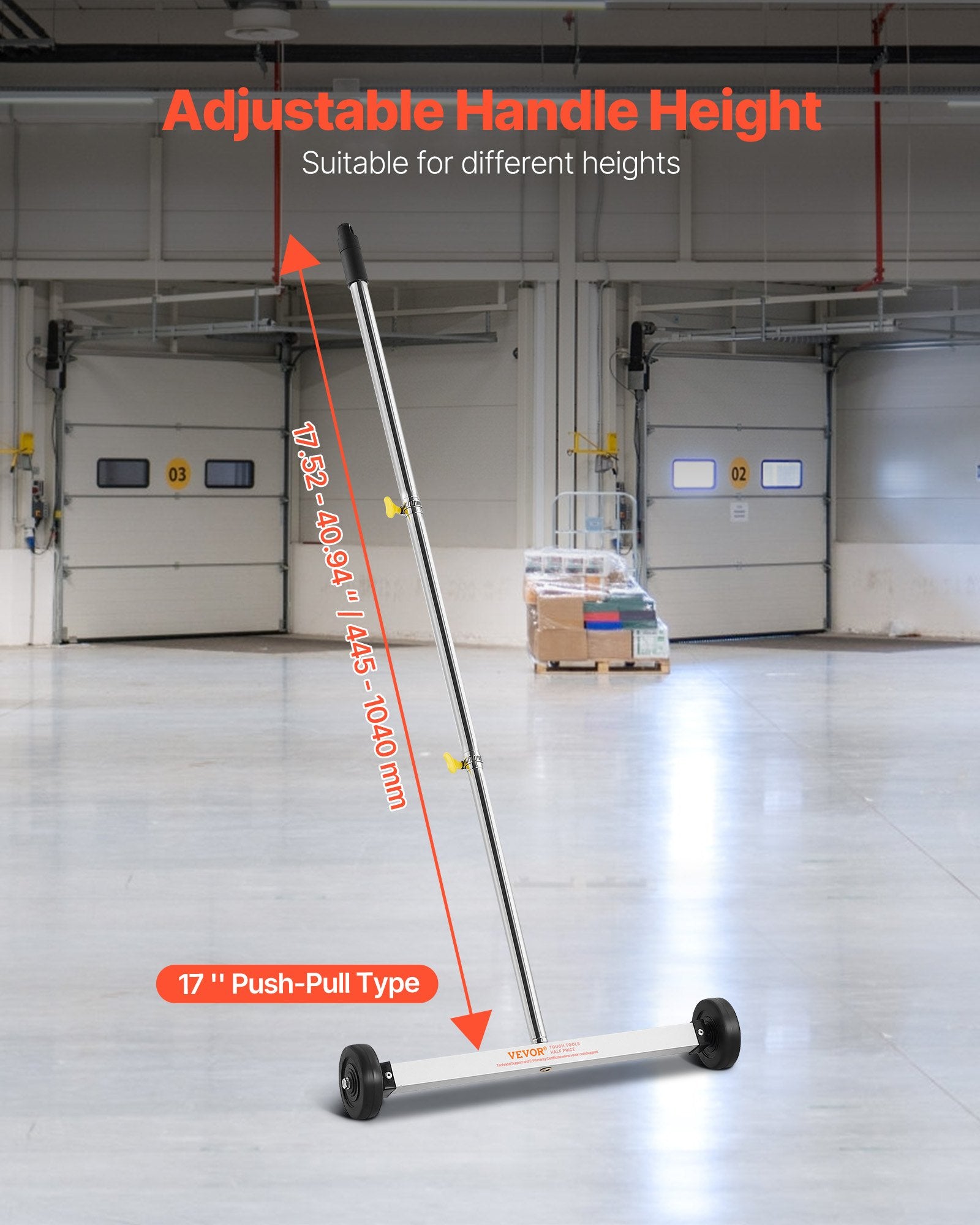 43cm Magnetic Sweeper w/ Wheels Adjustable Handle for Nails & Screws
