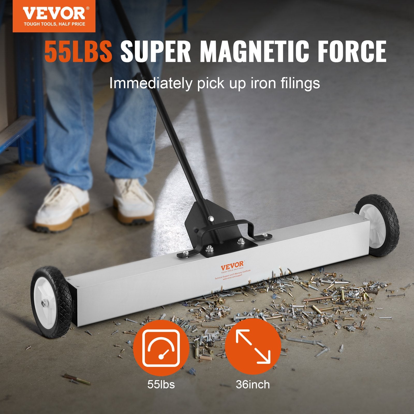 24.9 kg Rolling Magnetic Sweeper, Push-Type with Wheels and Telescoping Handle