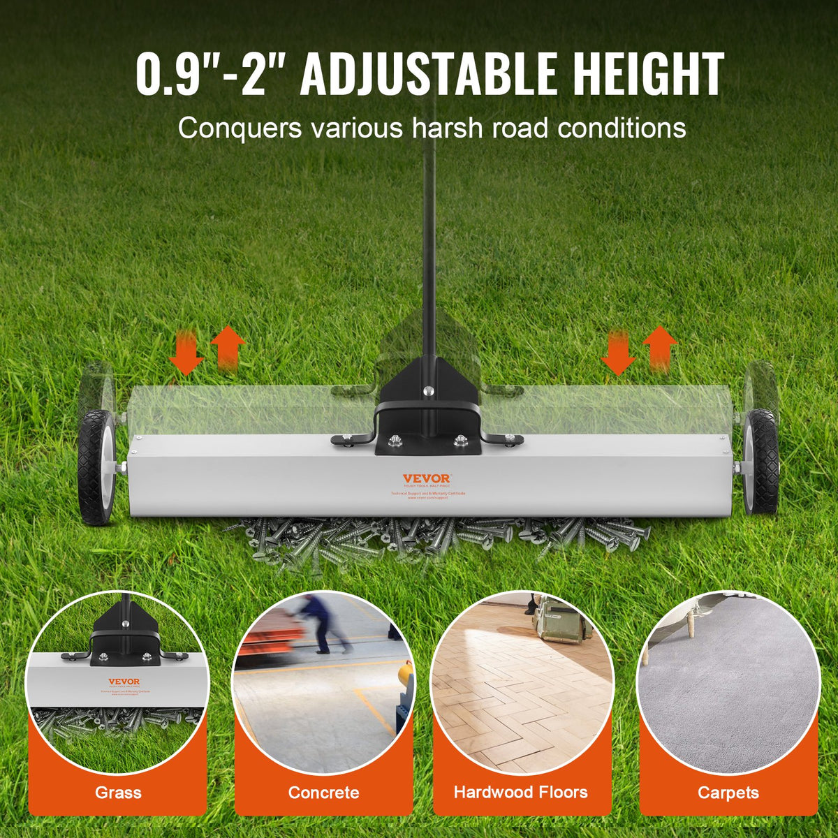 24.9 kg Rolling Magnetic Sweeper, Push-Type with Wheels and Telescoping Handle