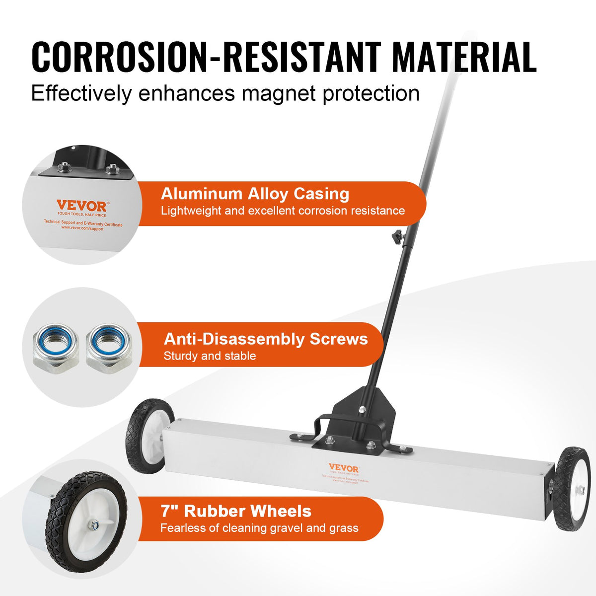 24.9 kg Rolling Magnetic Sweeper, Push-Type with Wheels and Telescoping Handle
