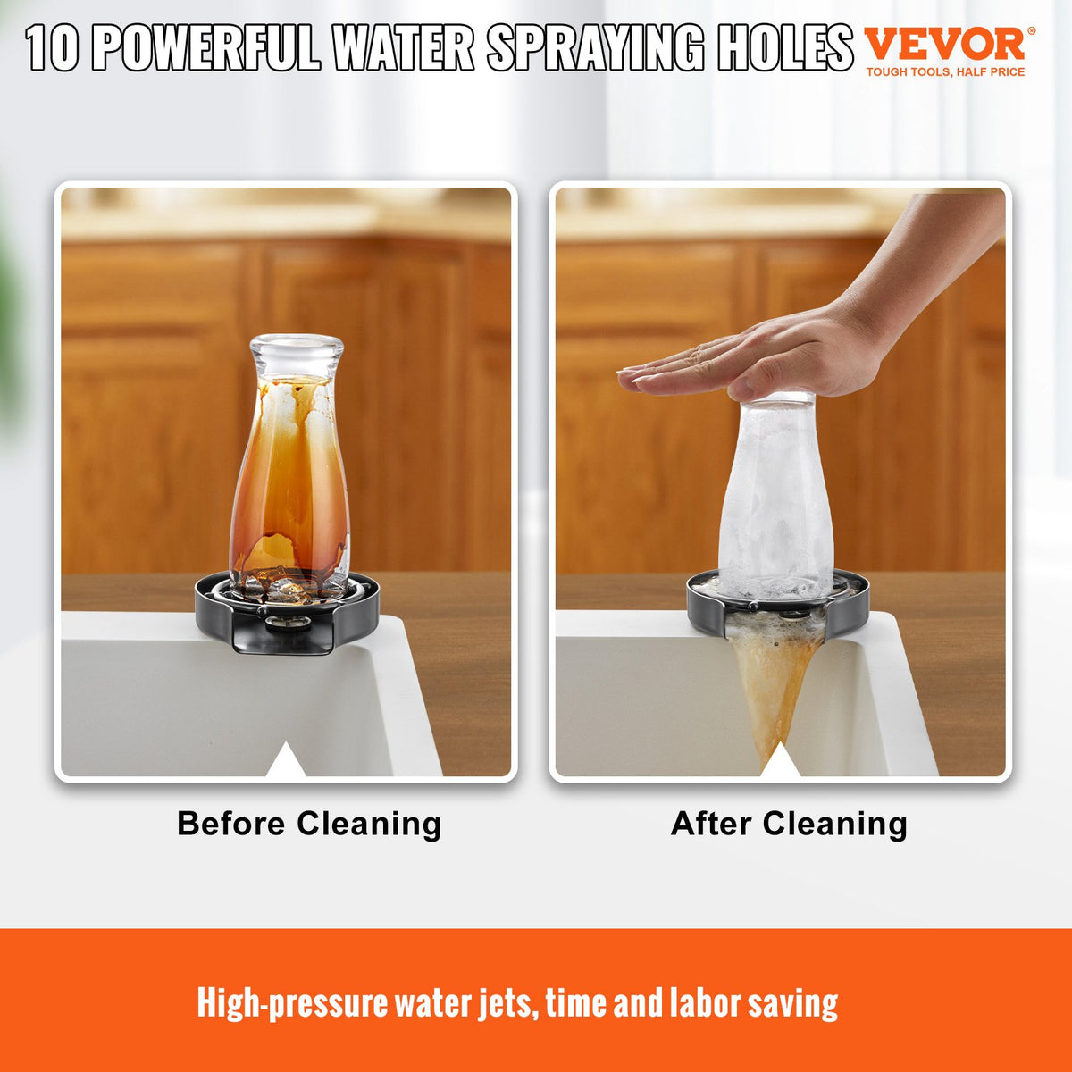 Glass Rinser 10-Jet 360° Rotating Cup Washer with ABS Holder