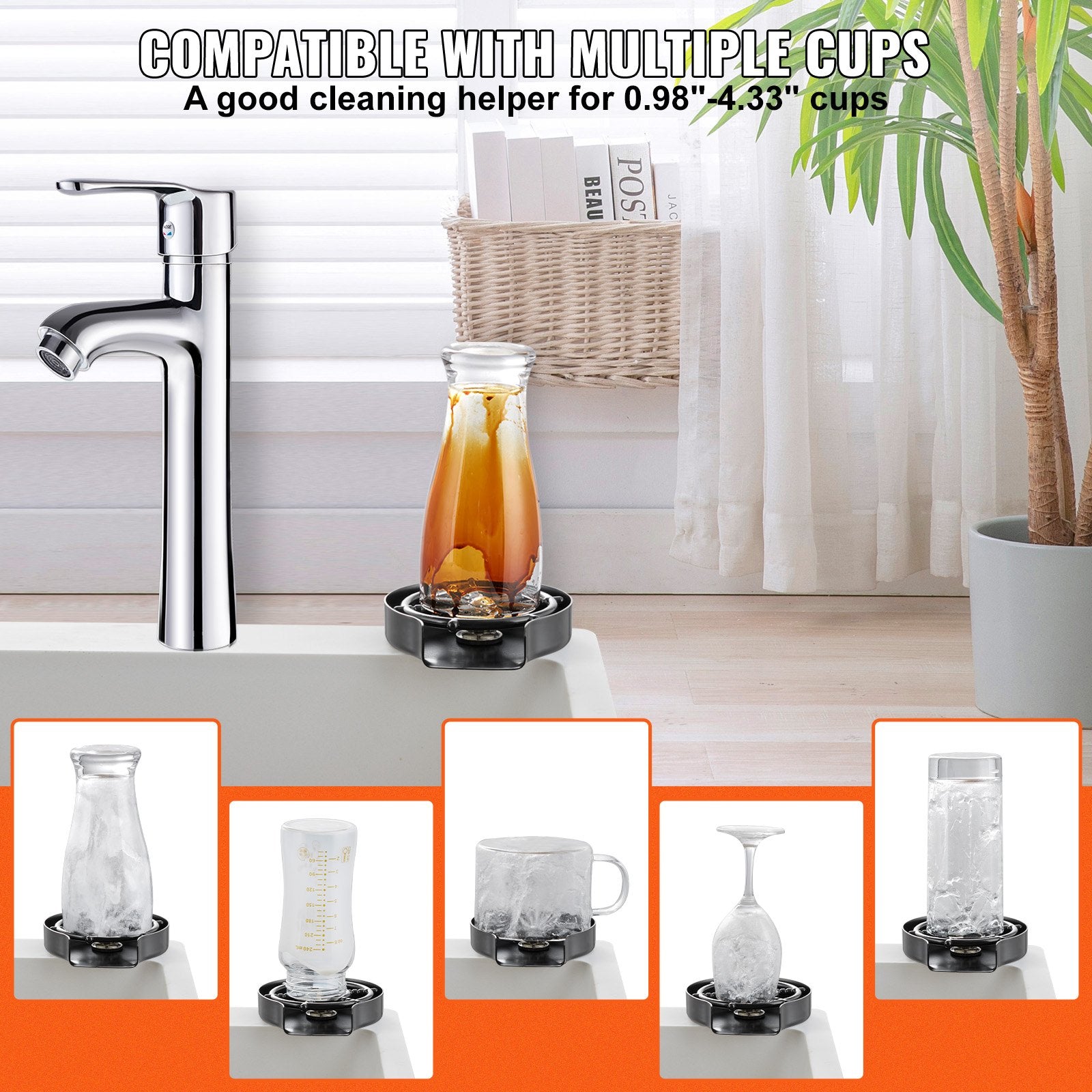 Glass Rinser 10-Jet 360° Rotating Cup Washer with ABS Holder