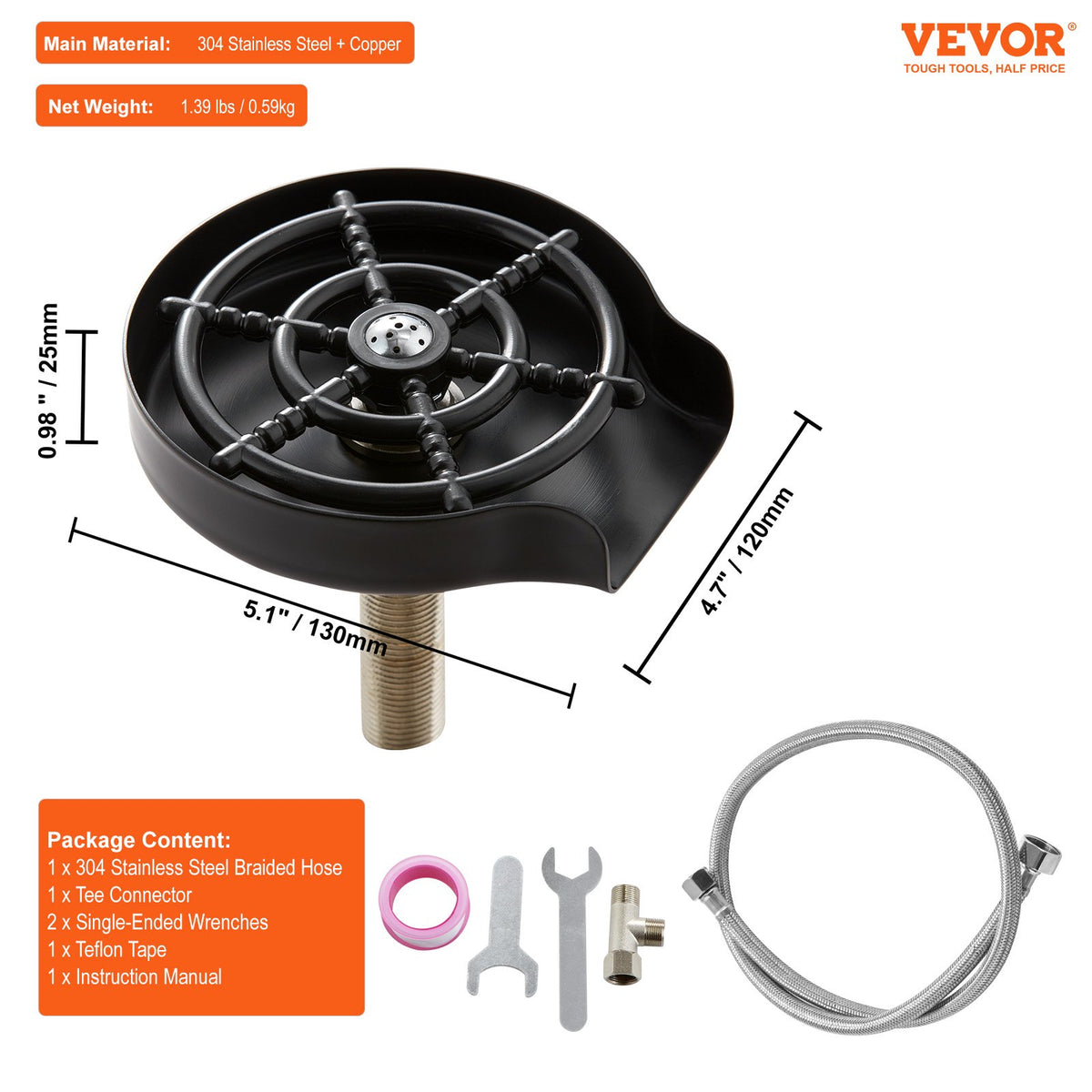 Glass Rinser 10-Jet 360° Rotating Cup Washer with ABS Holder