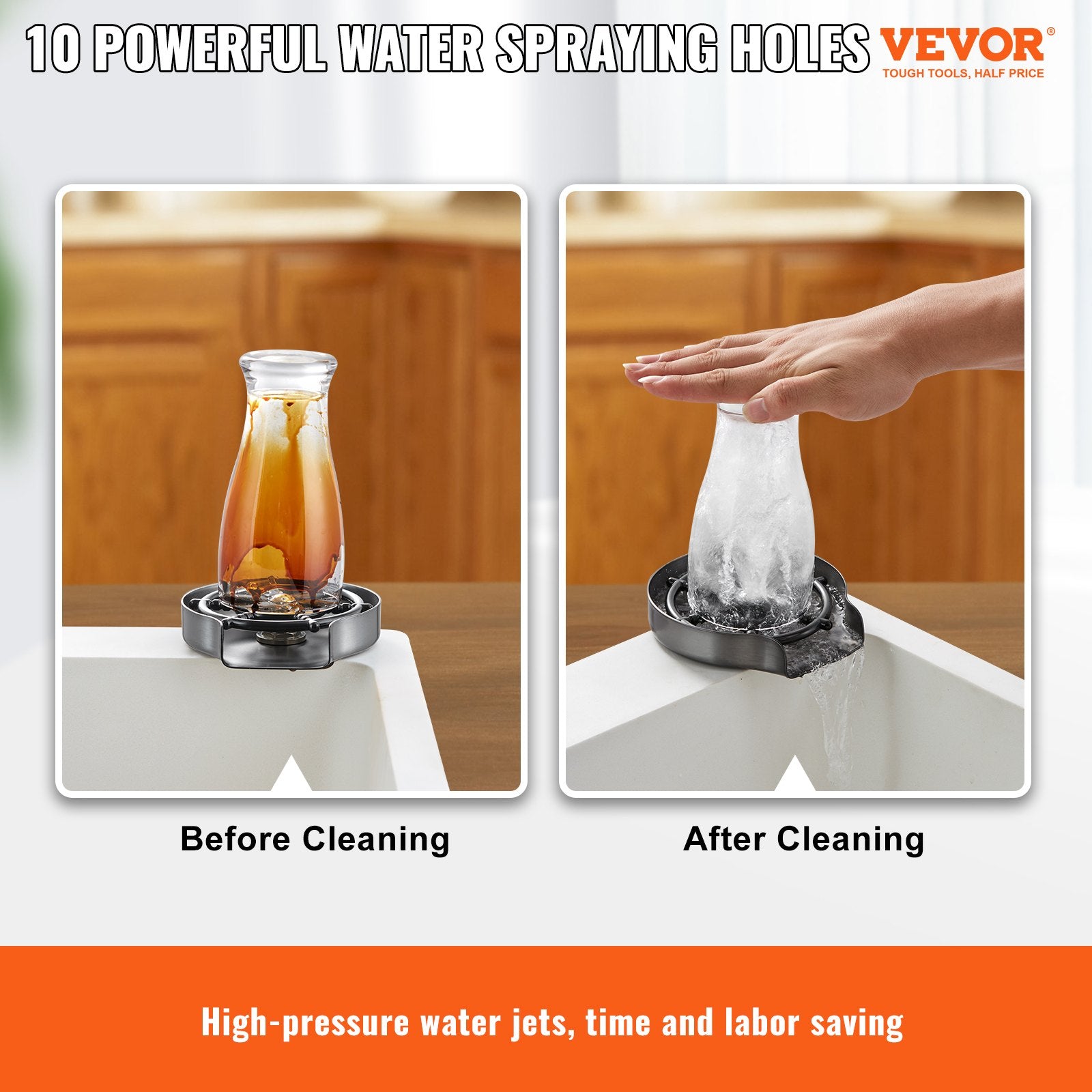 10 Jet 360° Rotating Glass Rinser Stainless Steel Cup Washer Sink