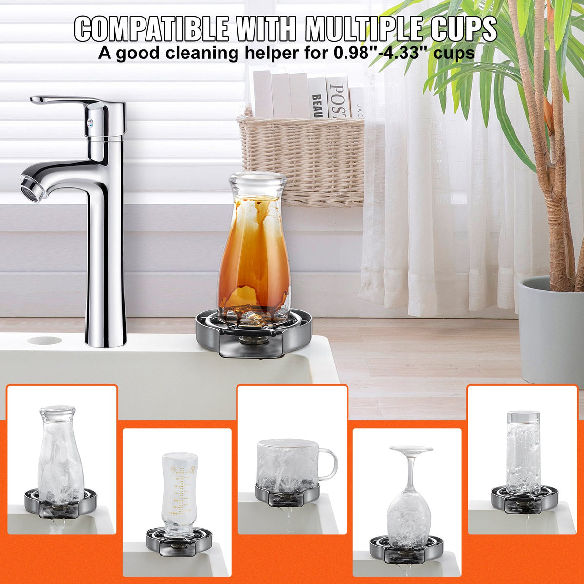 10 Jet 360° Rotating Glass Rinser Stainless Steel Cup Washer Sink