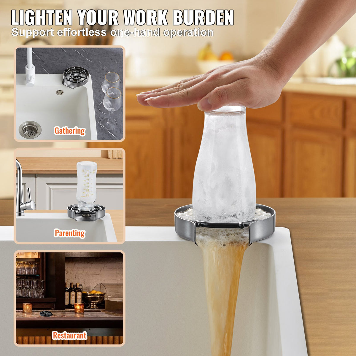 10 Jet 360° Rotating Glass Rinser Stainless Steel Cup Washer Sink