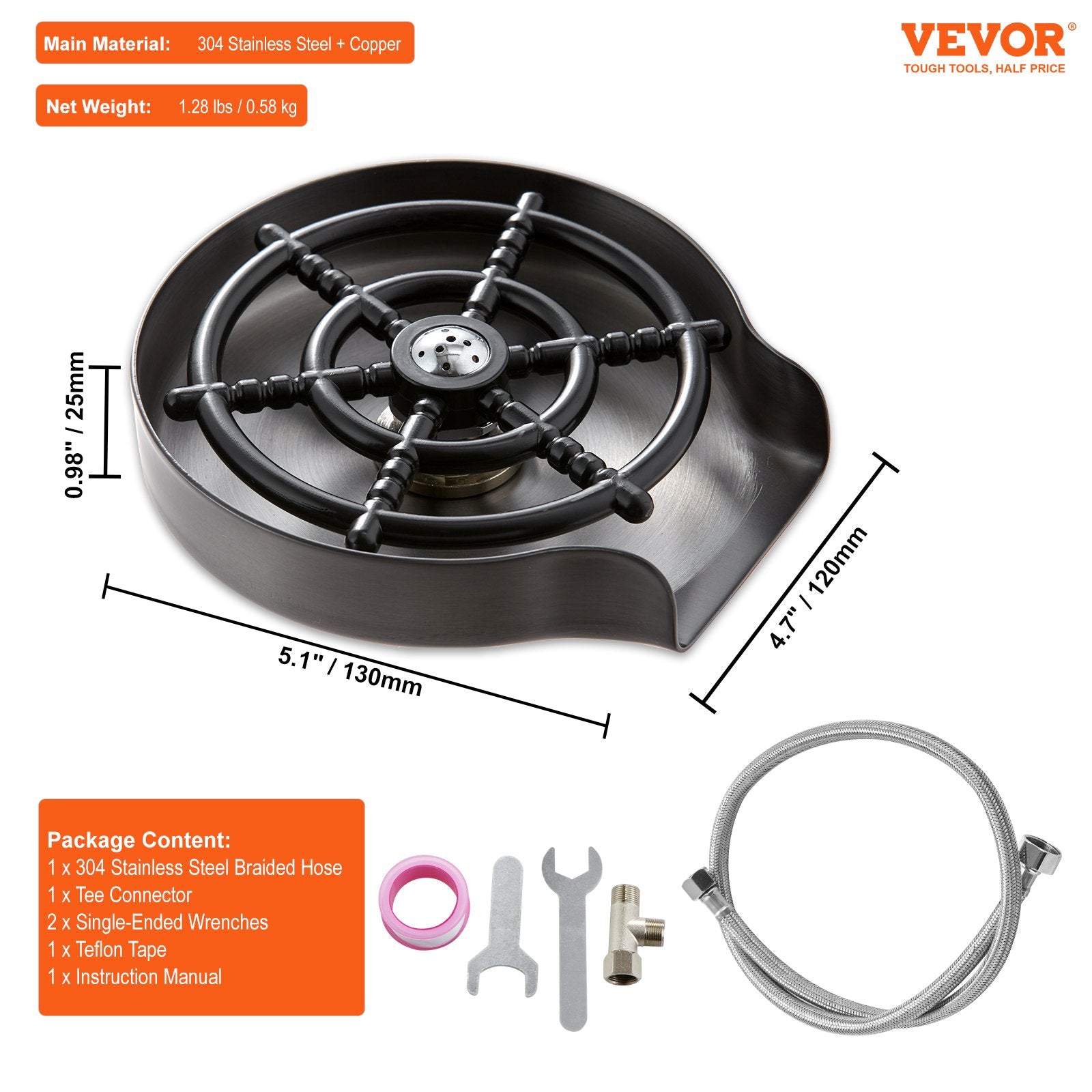 10 Jet 360° Rotating Glass Rinser Stainless Steel Cup Washer Sink