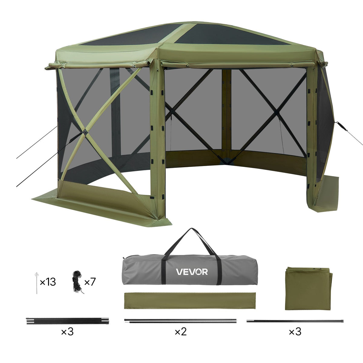 Pop Up Gazebo Screen Tent 3x3m 6-Sided Camping Canopy Quick Set Sun Shelter