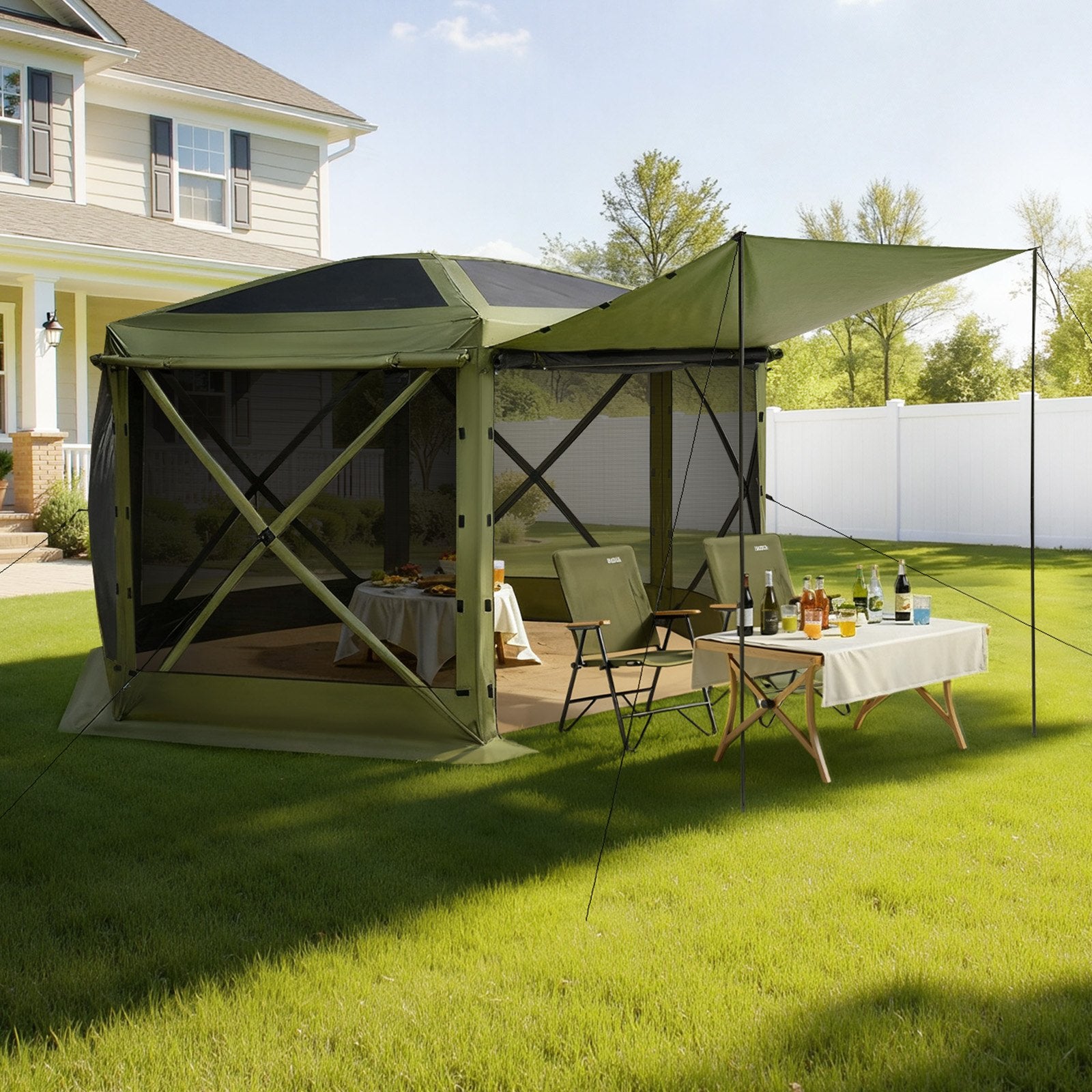 Pop up Gazebo Screen Tent 3.6x3.6m 6S RTop CBag QSt BitePrf SunShltr 8-10P Grn