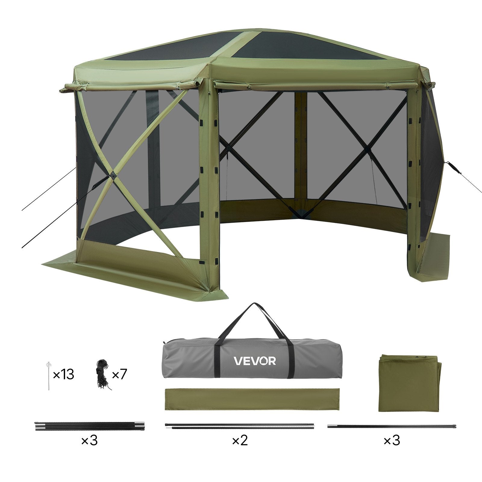 Pop up Gazebo Screen Tent 3.6x3.6m 6S RTop CBag QSt BitePrf SunShltr 8-10P Grn