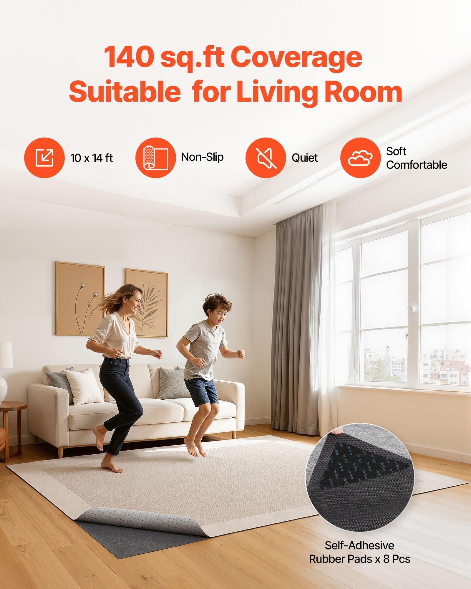 Non-Slip Rug Pad Carpet Underlay with Felt Cushion & Rubber Gripper