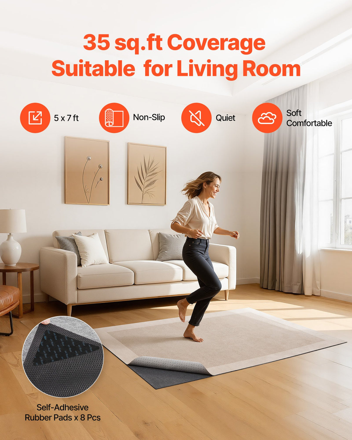 Non-Slip Rug Pad Carpet Underlay with Felt Cushion & Rubber Gripper