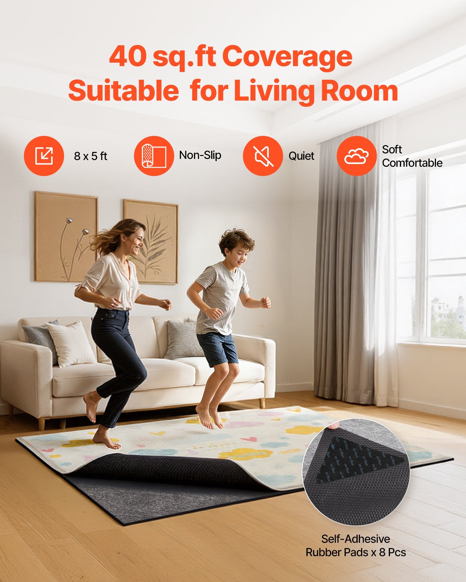 2.44 x 1.52m Non-Slip Rug Pad Felt Cushion & Rubber Gripper Mat