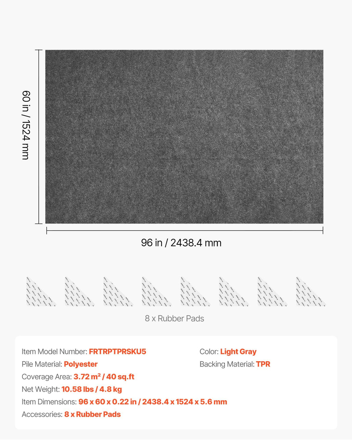 2.44 x 1.52m Non-Slip Rug Pad Felt Cushion & Rubber Gripper Mat