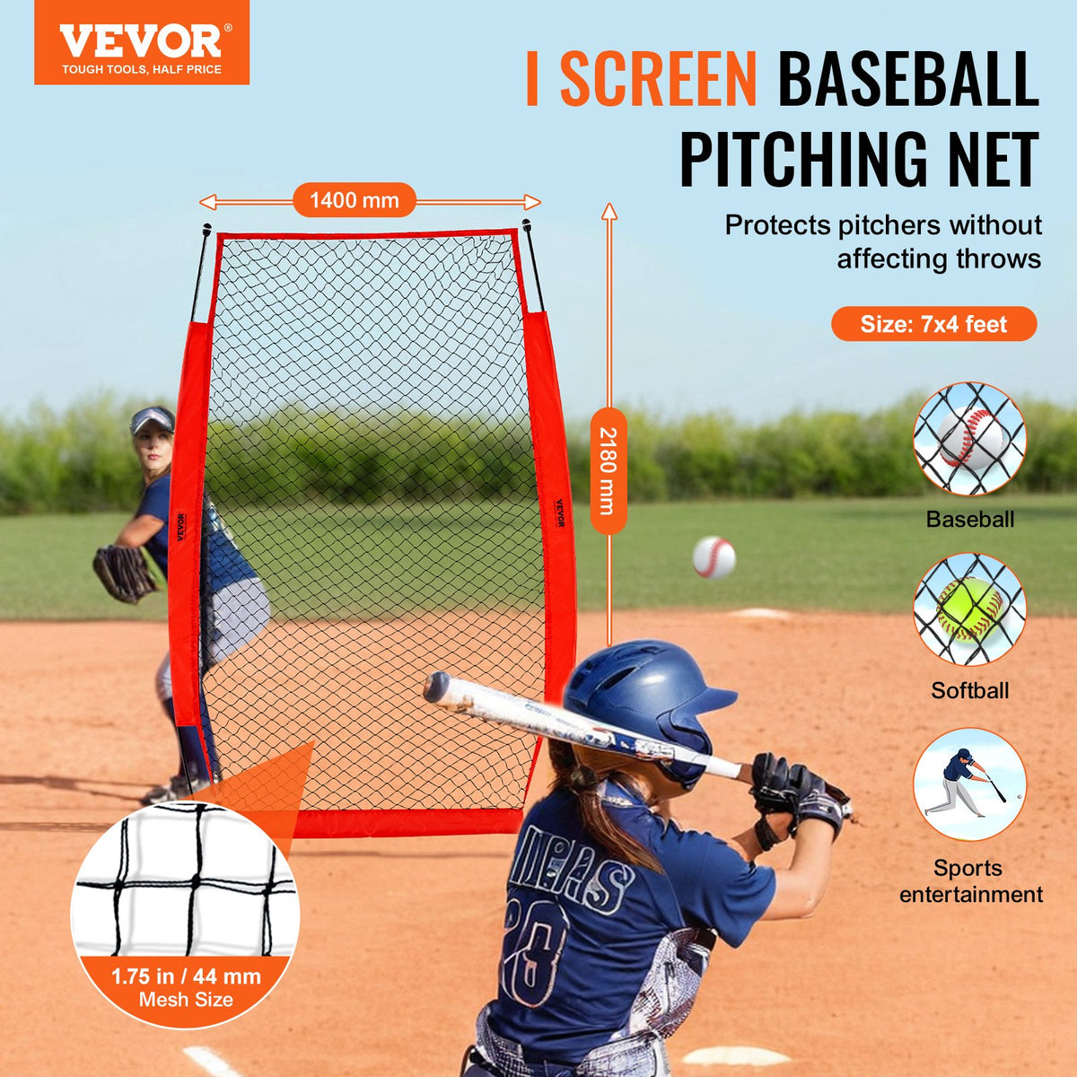 7x4 ft I Screen Baseball & Softball Safety Screen with Carry Bag & Ground Stakes
