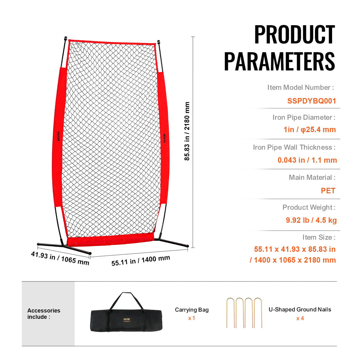 7x4 ft I Screen Baseball & Softball Safety Screen with Carry Bag & Ground Stakes