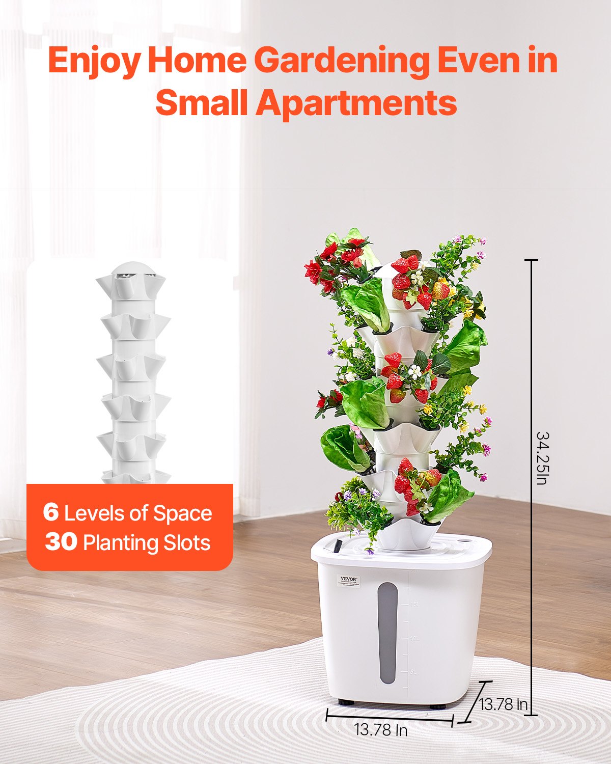 Hydroponic Growing System, 30 Pods 6-Tier Vertical Tower with Pump and Timer