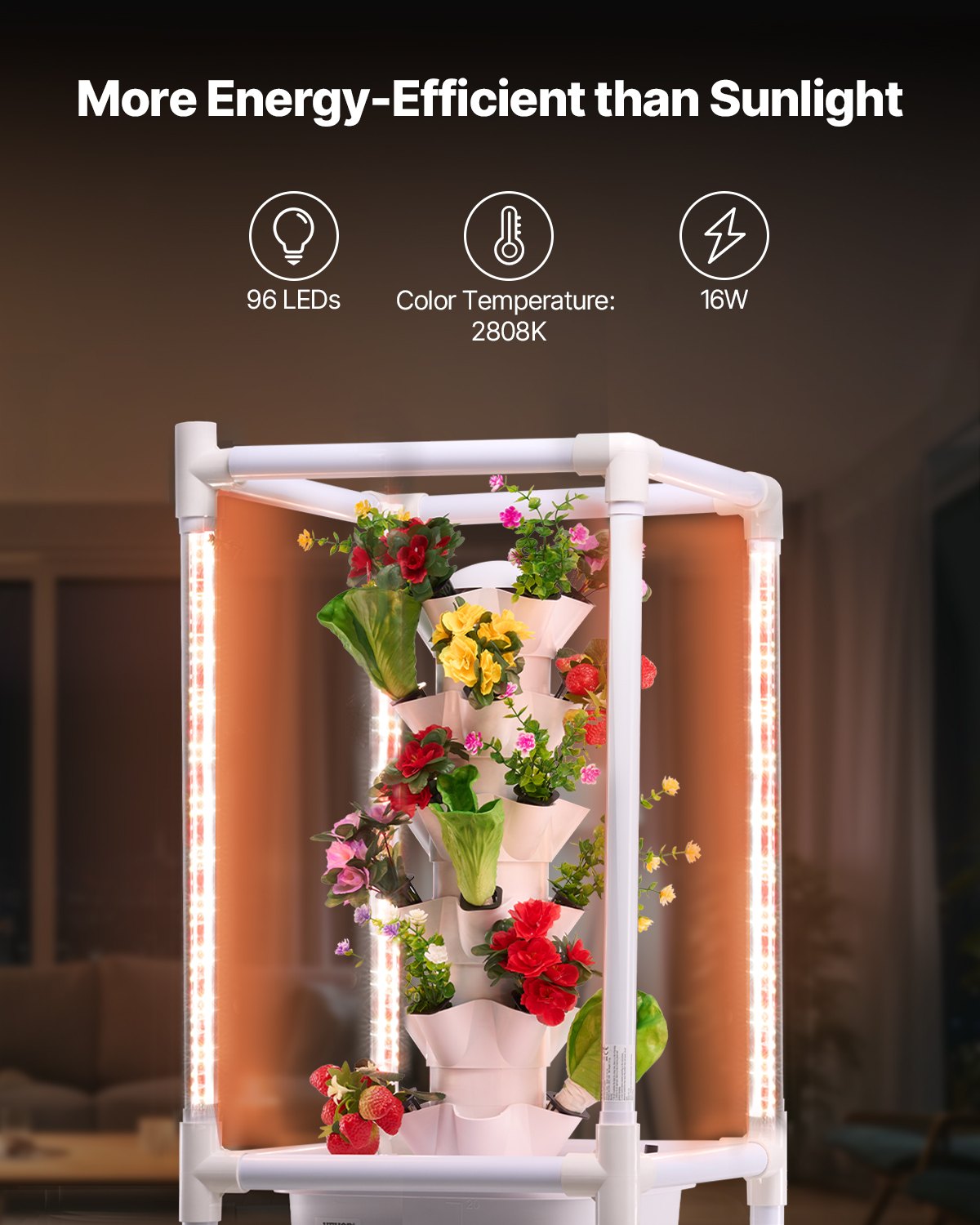 Hydroponic Growing System, 30 Pods 6-Tier Vertical Tower with Grow Light $ Pump