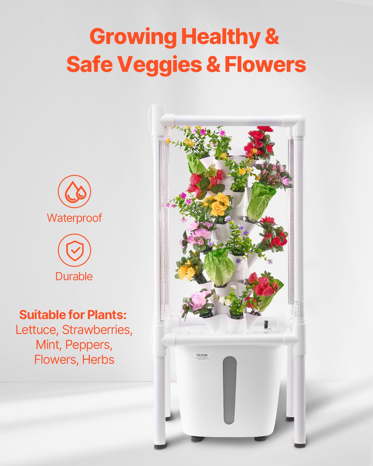 Hydroponic Growing System, 30 Pods 6-Tier Vertical Tower with Grow Light $ Pump