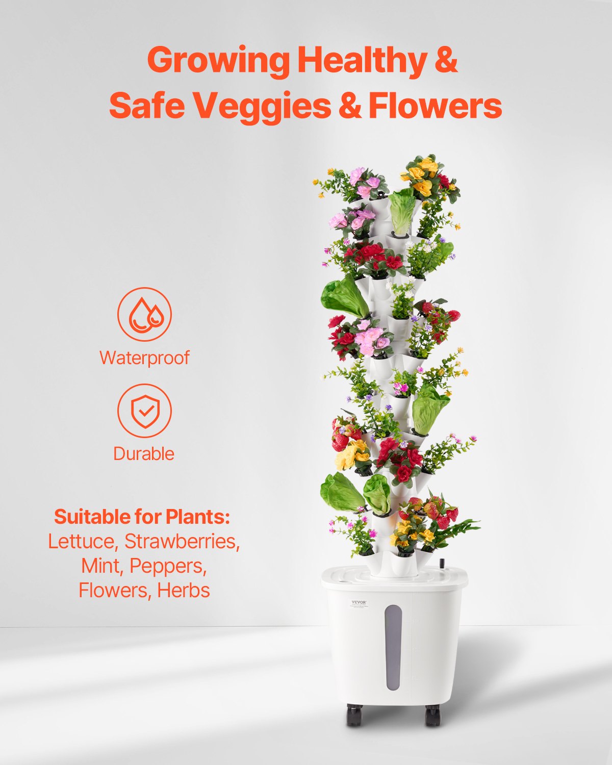 Hydroponic Growing System, 50 Pods 10-Tier Vertical Tower with Pump and Wheels