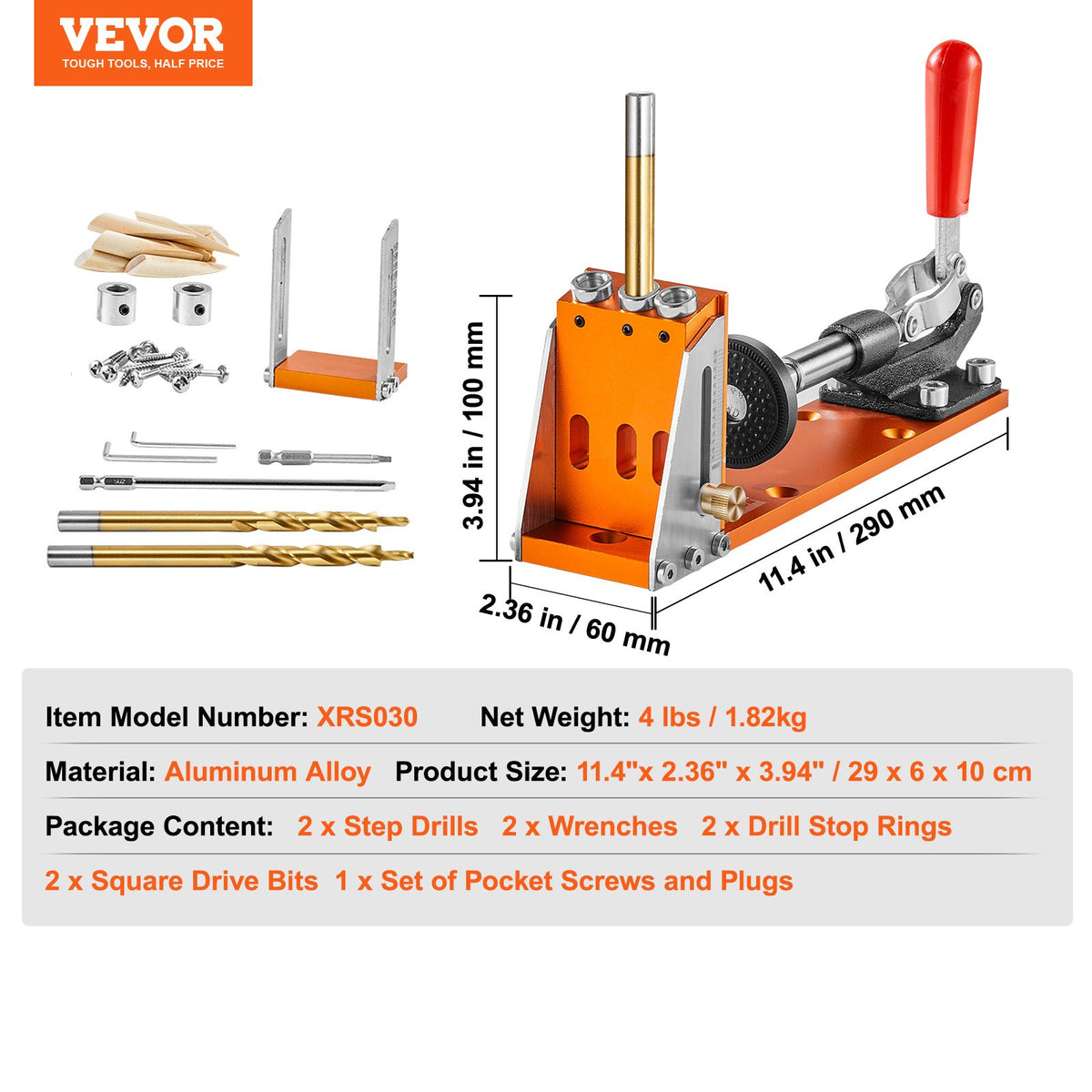 Pocket Hole Jig Kit 30 Pcs Adjustable with Step Drills Wrenches and Bits