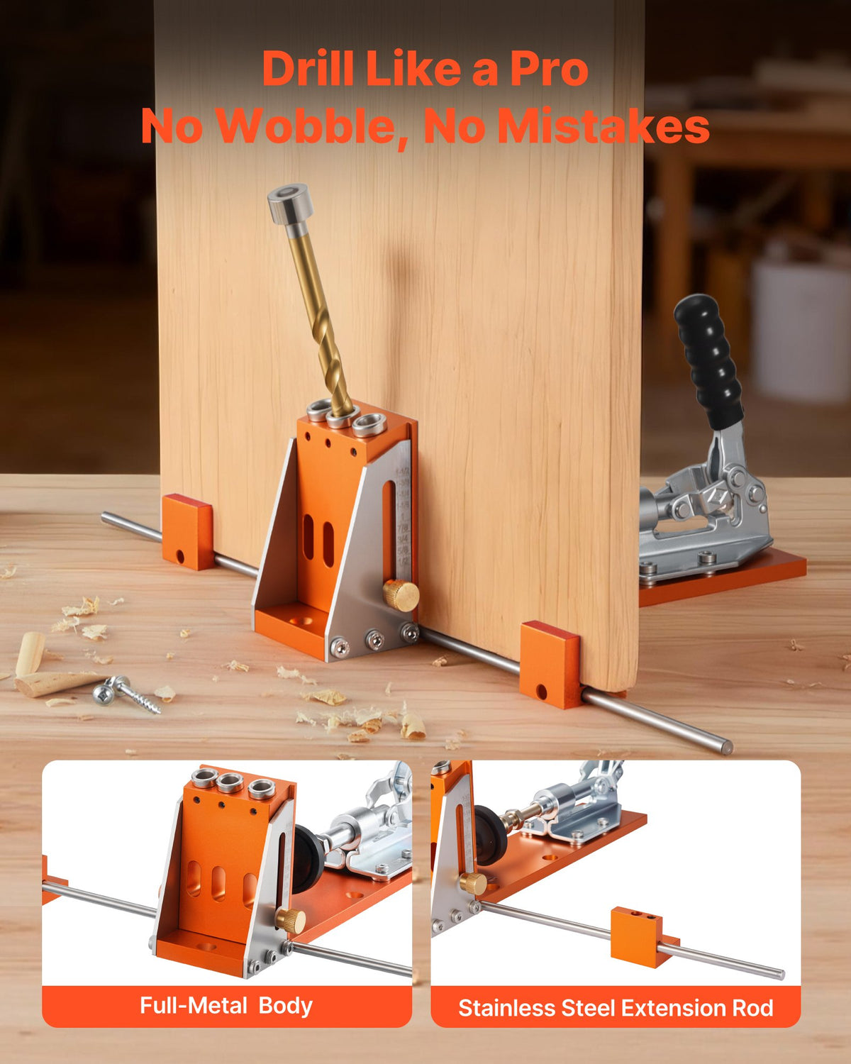 Pocket Hole Jig Kit 12.7-38.1mm Adjustable Metal Frame Woodworking with Toolcase