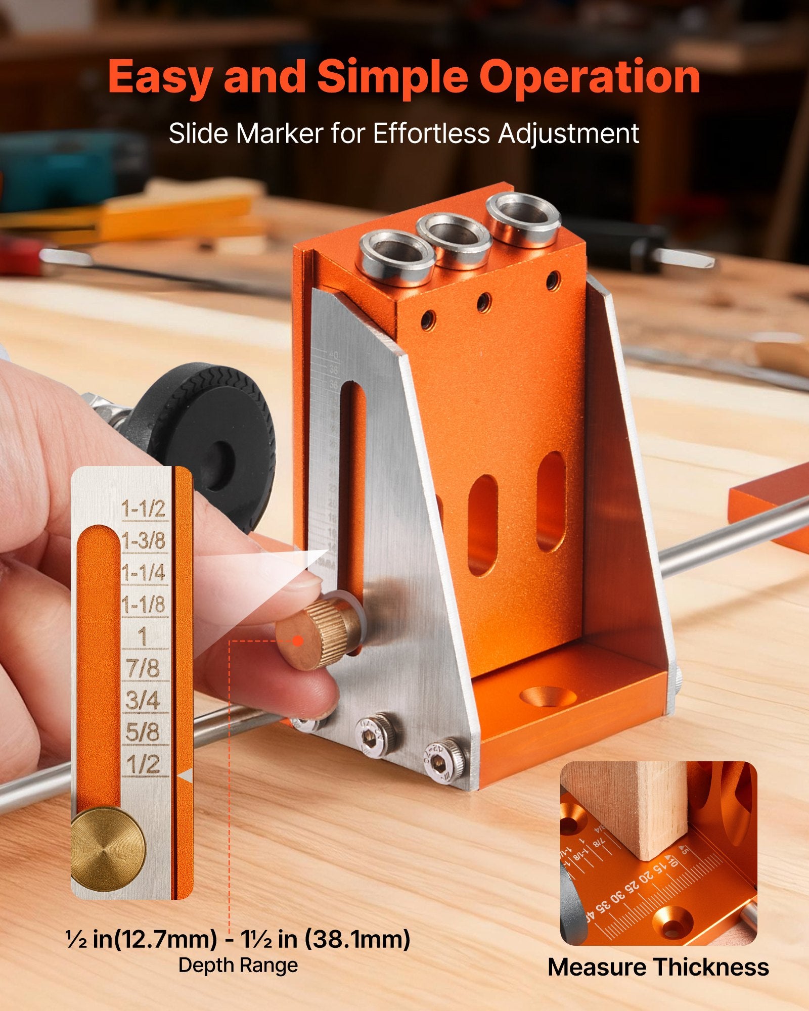 Pocket Hole Jig Kit 12.7-38.1mm Adjustable Metal Frame Woodworking with Toolcase