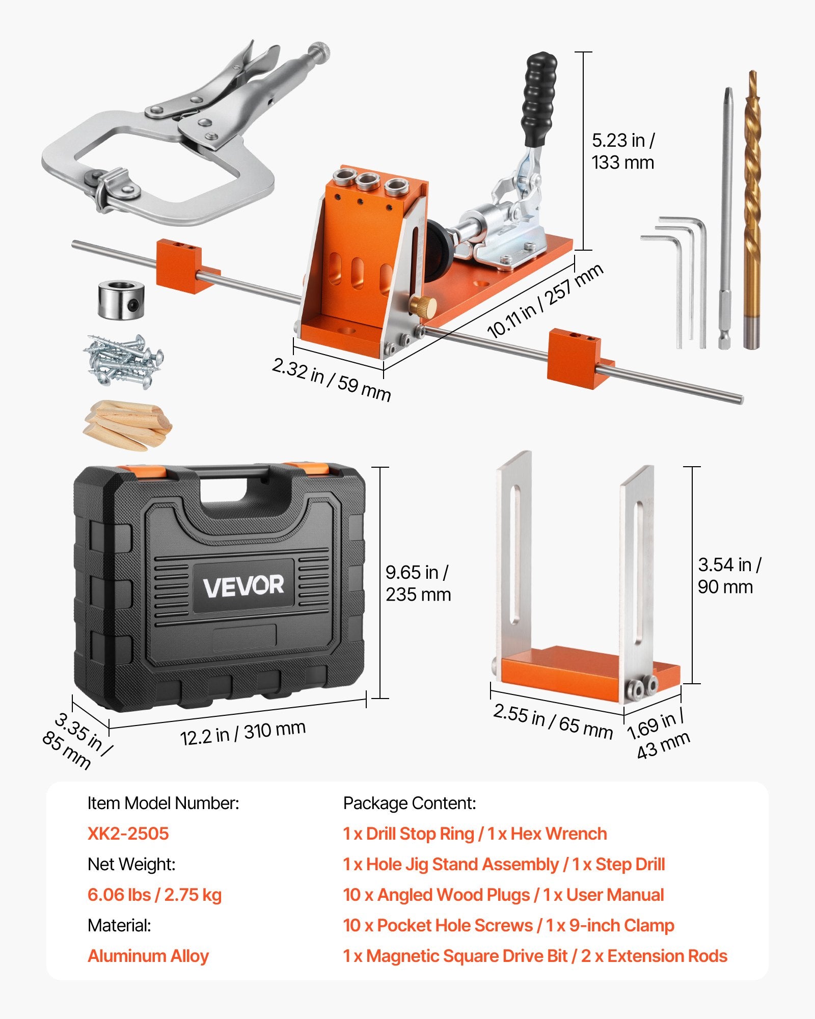 Pocket Hole Jig Kit 12.7-38.1mm Adjustable Metal Frame Woodworking with Toolcase