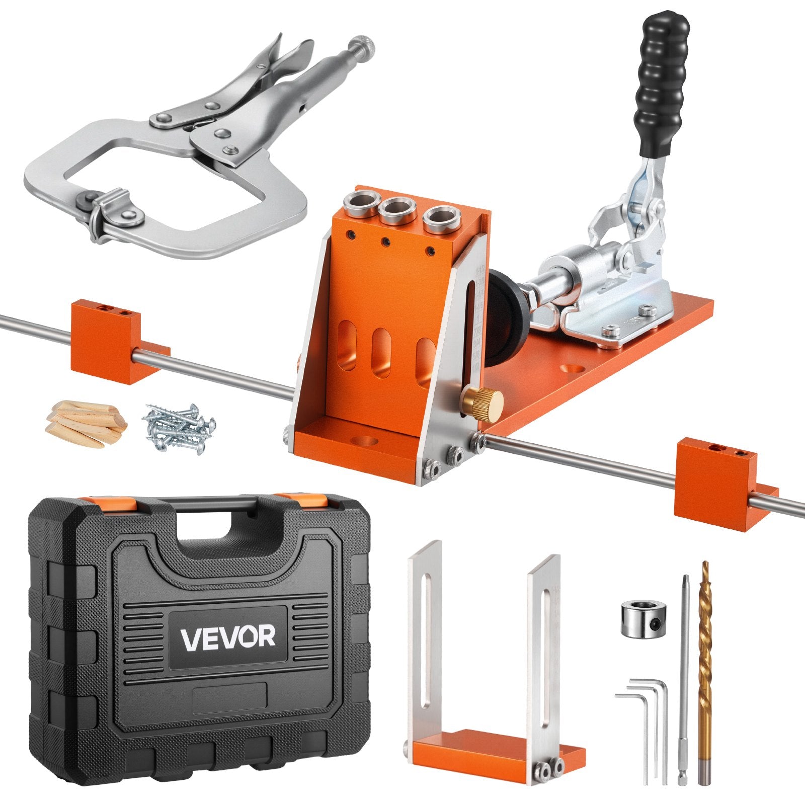 Pocket Hole Jig Kit 12.7-38.1mm Adjustable Metal Frame Woodworking with Toolcase