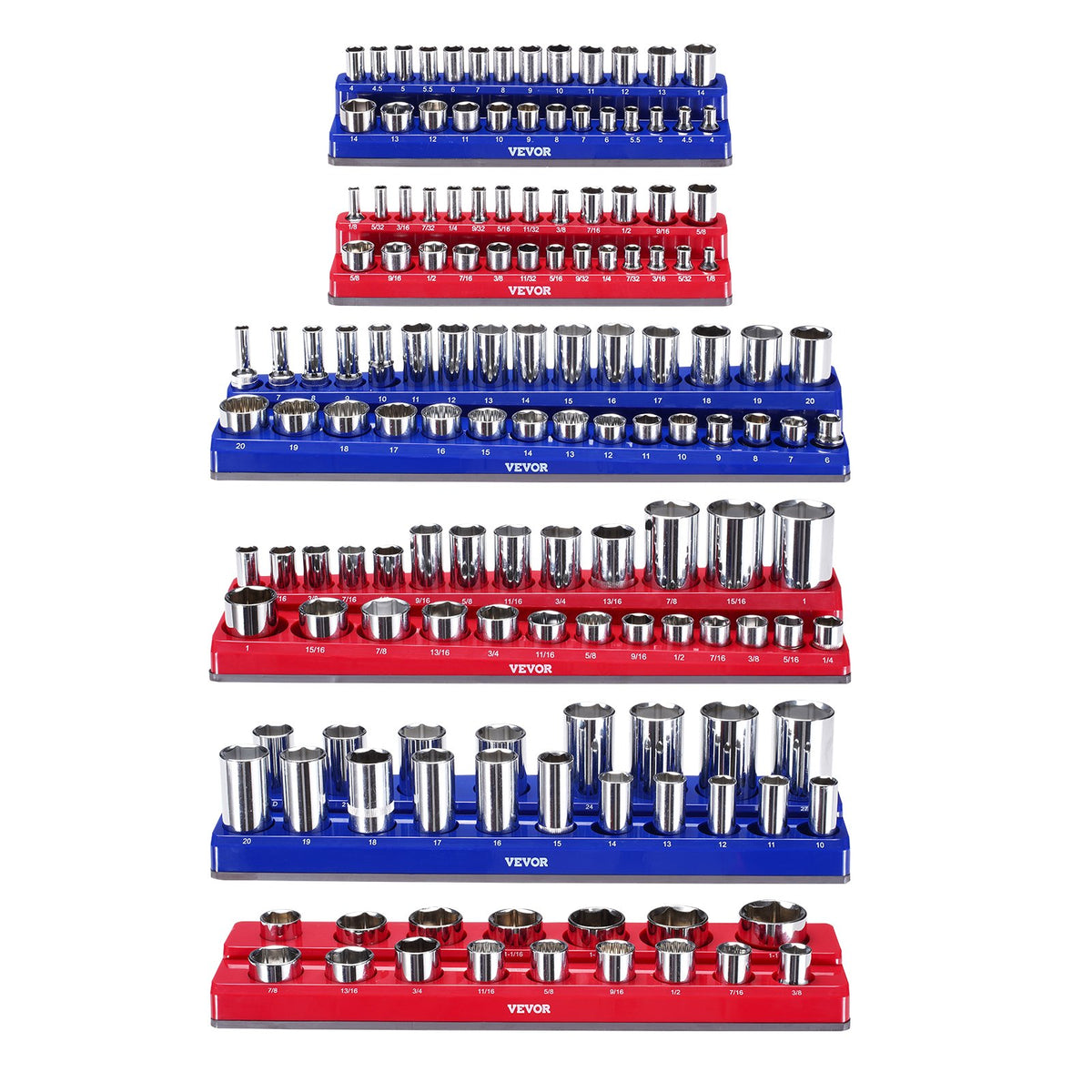 Magnetic Socket Organizer Set 6PCS 1/4", 3/8" & 1/2" Trays Hold Up to 143 Socket