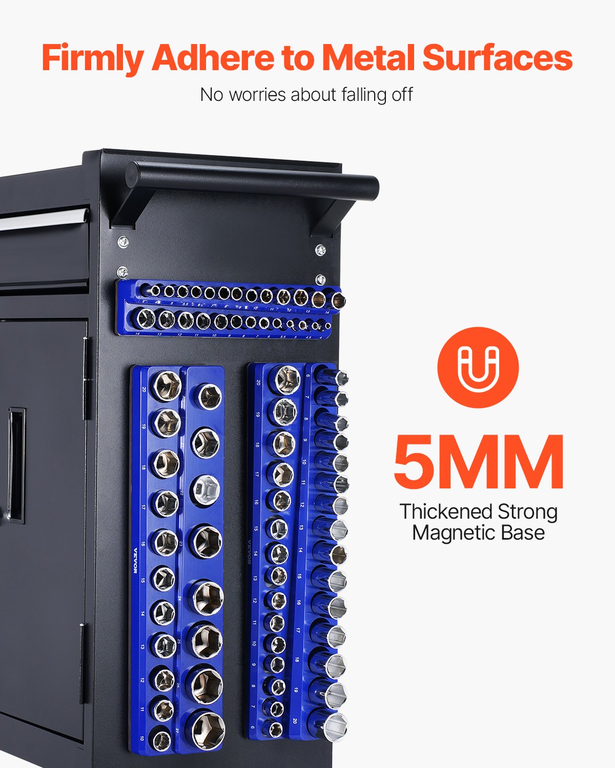 Magnetic Socket Organizer Set 3PCS 1/4", 3/8" & 1/2" Trays Hold Up to 75 Sockets