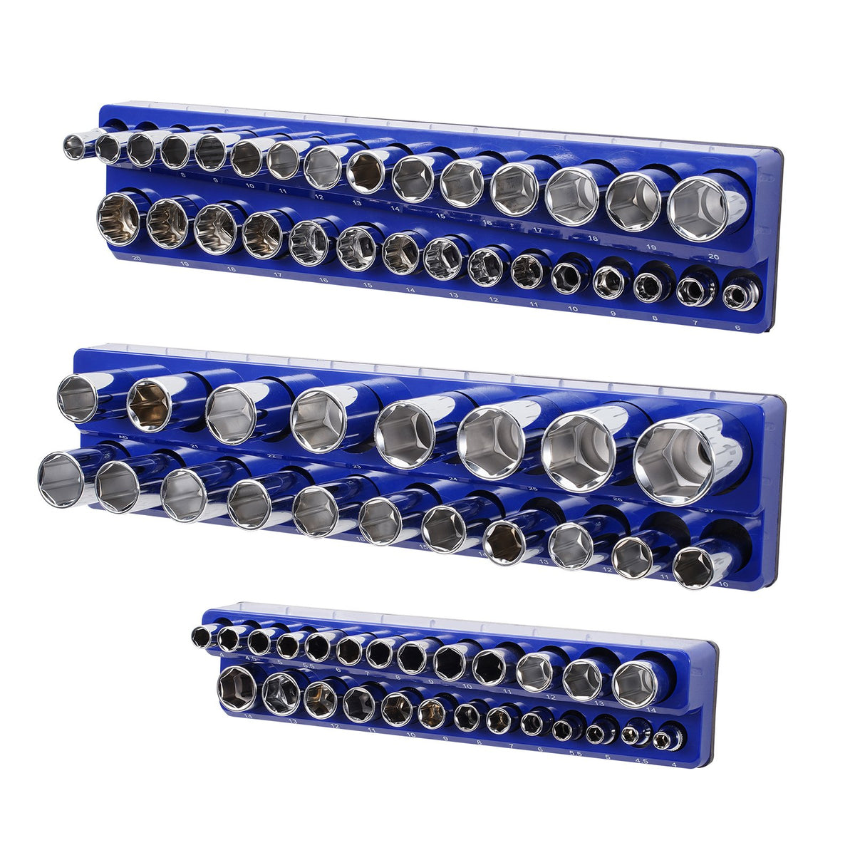 Magnetic Socket Organizer Set 3PCS 1/4", 3/8" & 1/2" Trays Hold Up to 75 Sockets