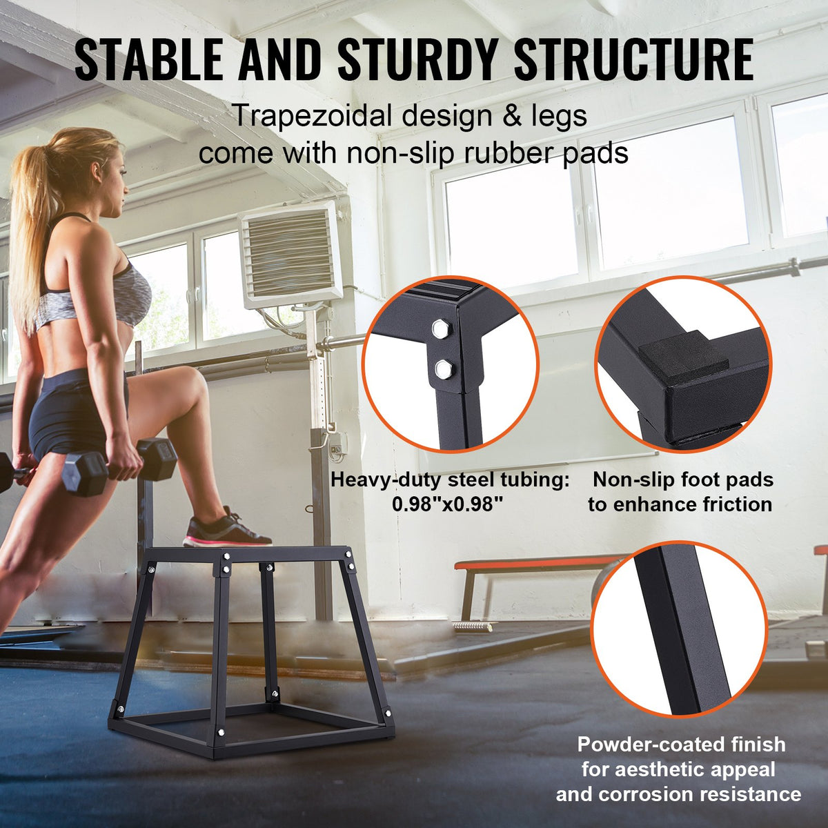 Plyometric Jump Boxes Agility Exercise Step Up Anti-Slip Set 12/18/24in Black