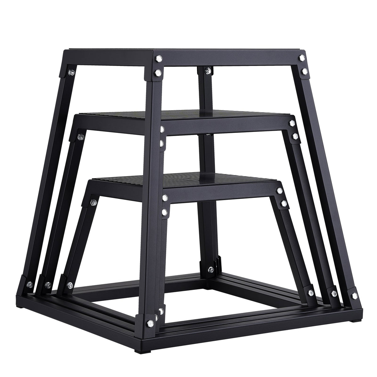 Plyometric Jump Boxes Agility Exercise Step Up Anti-Slip Set 12/18/24in Black