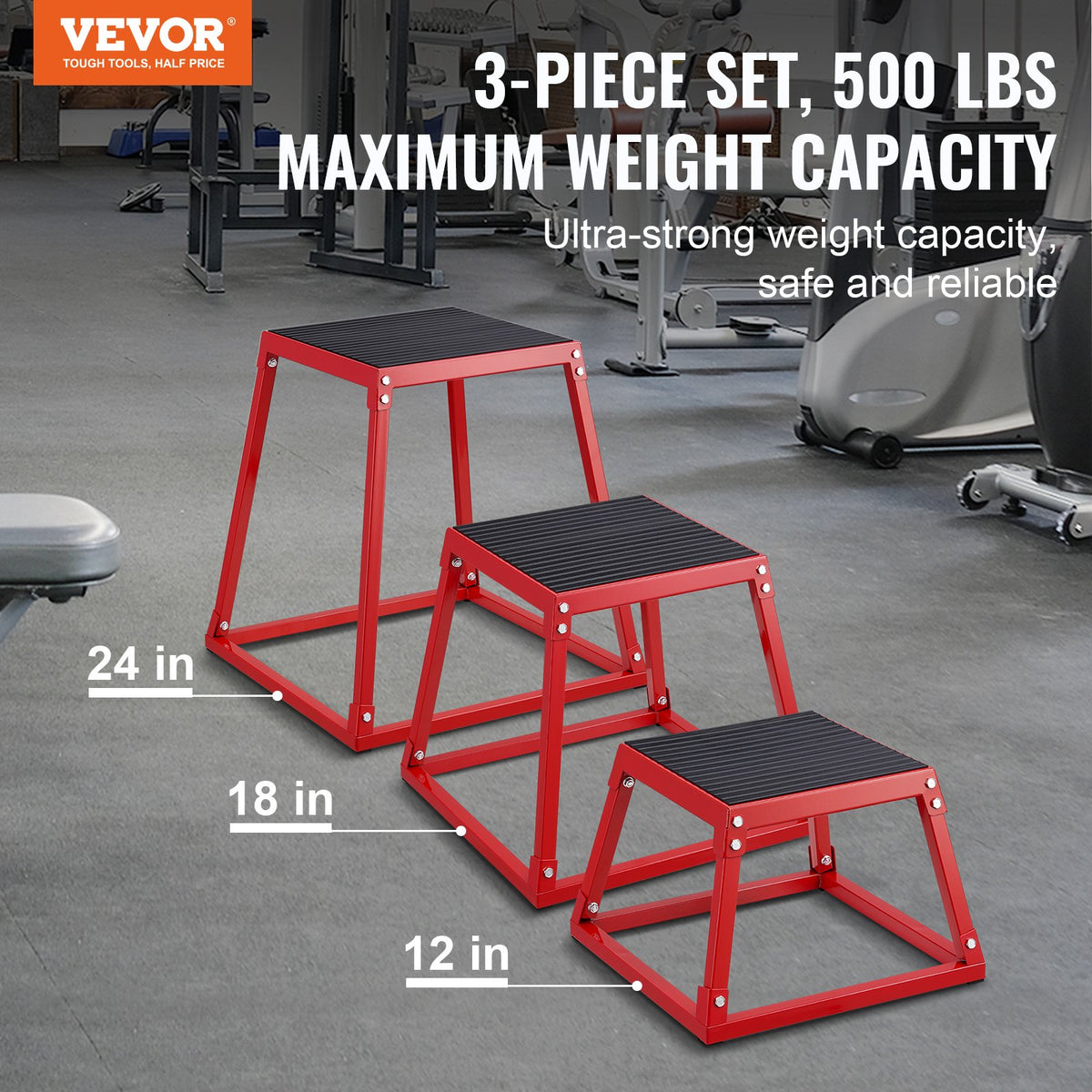 Plyometric Jump Boxes Agility Exercise Step Up Anti-Slip Set 12/18/24in Red