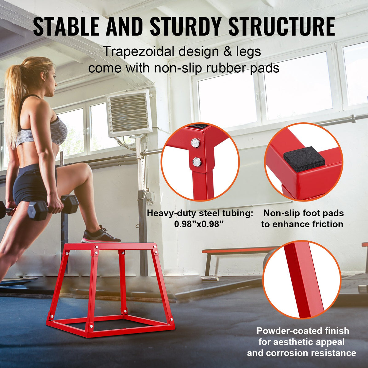 Plyometric Jump Boxes Agility Exercise Step Up Anti-Slip Set 12/18/24in Red