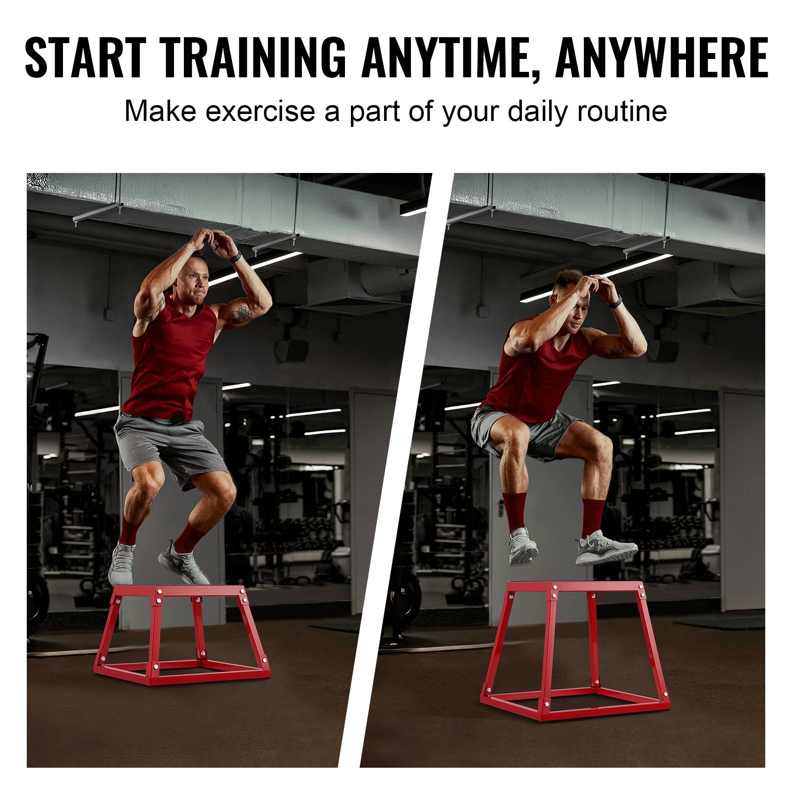 Plyometric Jump Boxes Agility Exercise Step Up Anti-Slip Set 12/18/24in Red