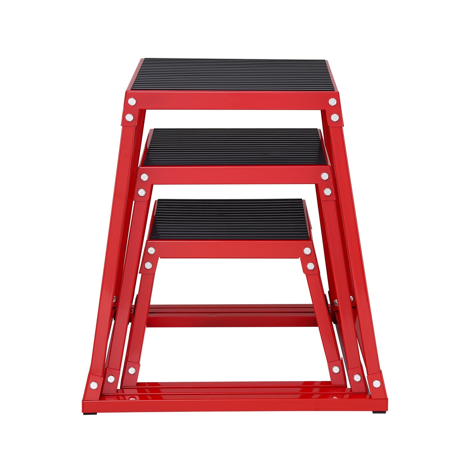 Plyometric Jump Boxes Agility Exercise Step Up Anti-Slip Set 12/18/24in Red