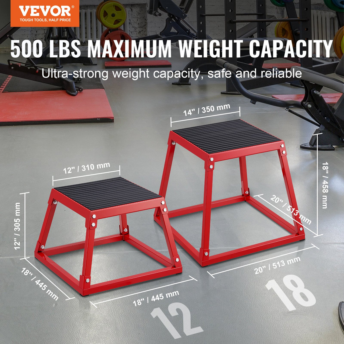 Plyometric Jump Box 18in Steel Anti-Slip Fitness Step Up Box Red