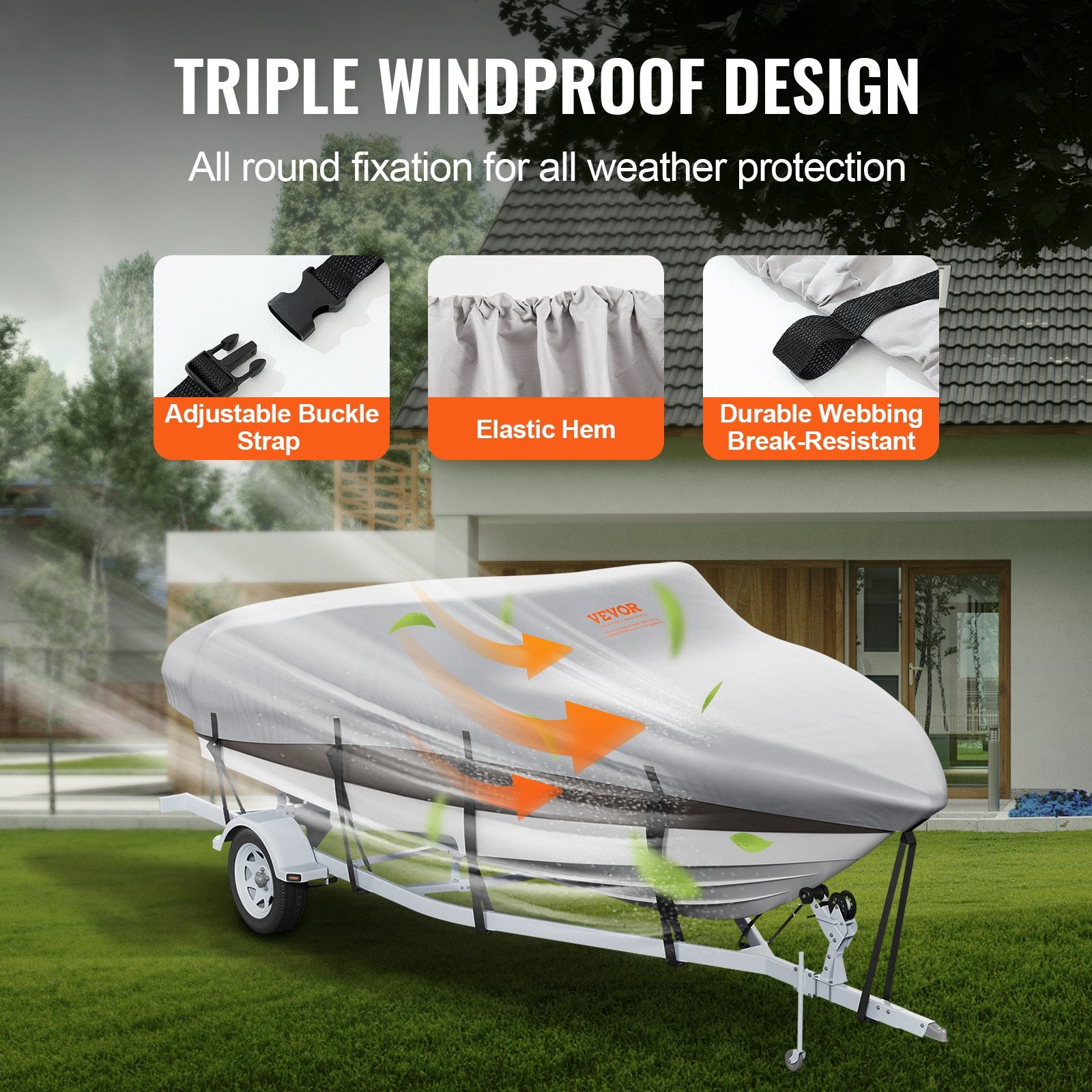 Waterproof Trailerable Boat 16-18.5 ft with Motor Cover and Buckle Straps