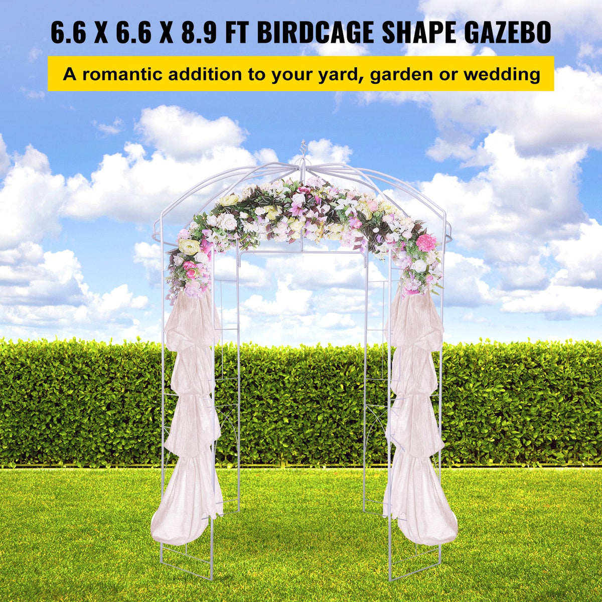 Garden Arbor Birdcage Shape Wrought Iron Wedding Arch Trellis White